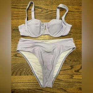 Cupshe Lavender High Waisted V-Front Women's Bikini Set, Fits Like Medium